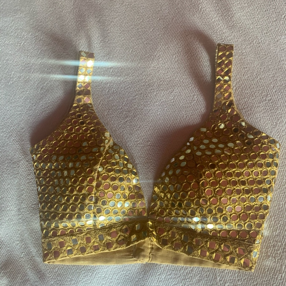 Indian Designer mirror-work gold blouse
